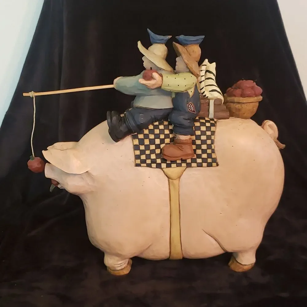 RARE Vtg 1997 Williray Studio Farm Couple Riding Giant Pig - WW3034 Original Box